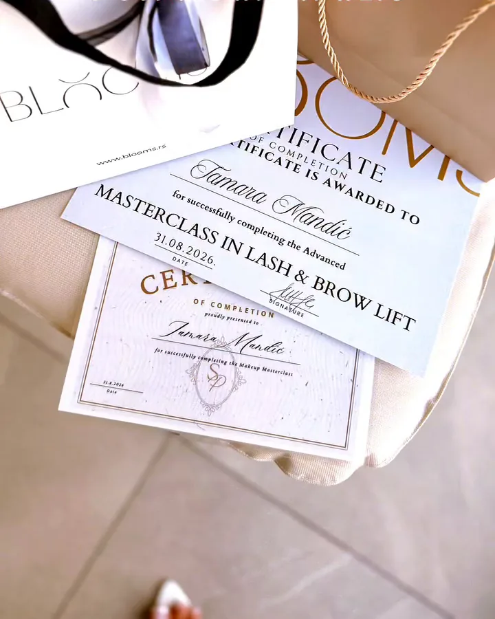 Sertifikati na ime Tamara Mandić: Advanced Masterclass in Lash & Brow Lift i Makeup Masterclass